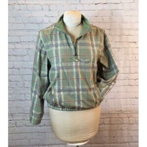 Liz Golf Claiborne Jacket Sage Green Plaid Coat Pullover 1/4 Zip Medium